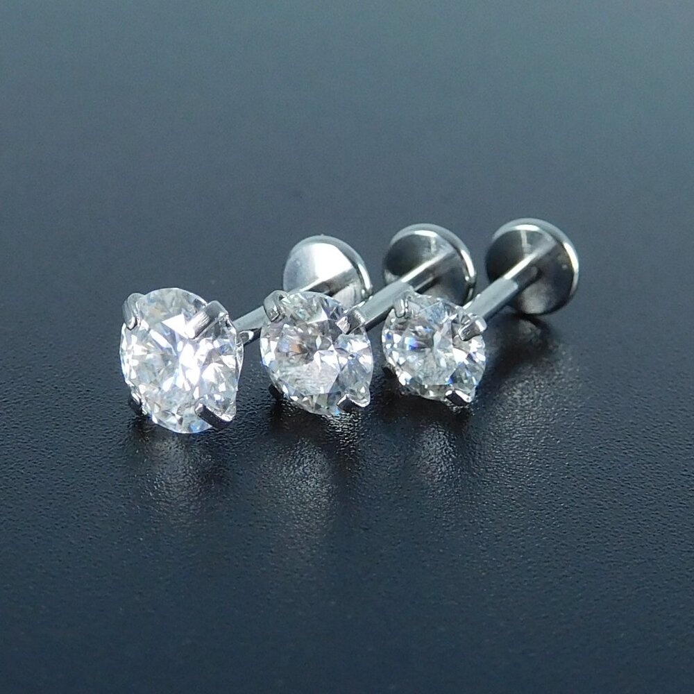 Clear Moissanite Stud Earring: Stainless Steel Push Pin Nose Cartilage Ring - Picture 4 of 8
